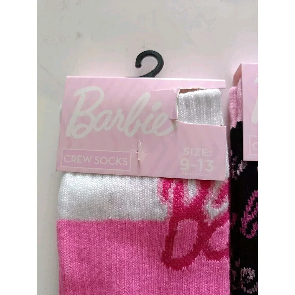 Mattel Barbie Logos Themed Crew Socks 2-Pack Pink Size 9-13 Women New Barbicorel